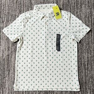 All In Motion -  White and Green Patterned Polo Golf Shirt Size L(10/12)